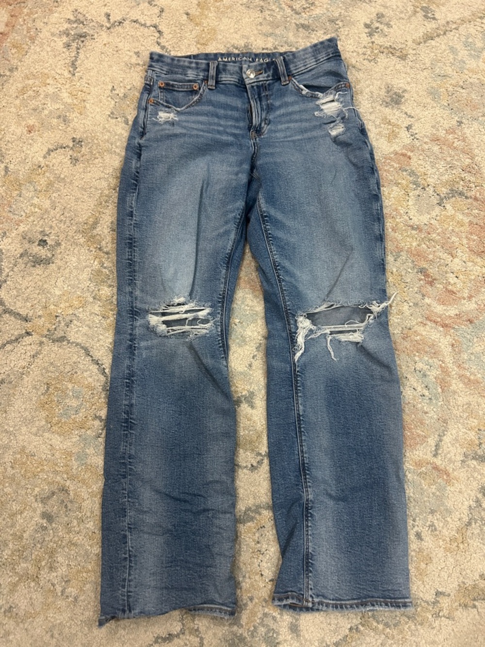 American Eagle Outfitters Women’s Distressed Flare Jeans - Blue